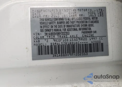 2021 Nissan Sentra Sr from USA, damaged, VIN 3N1AB8DV9MY202353